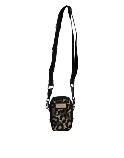 Multicolor Leopard Jacquard Logo Plaque Neck Strap Bag