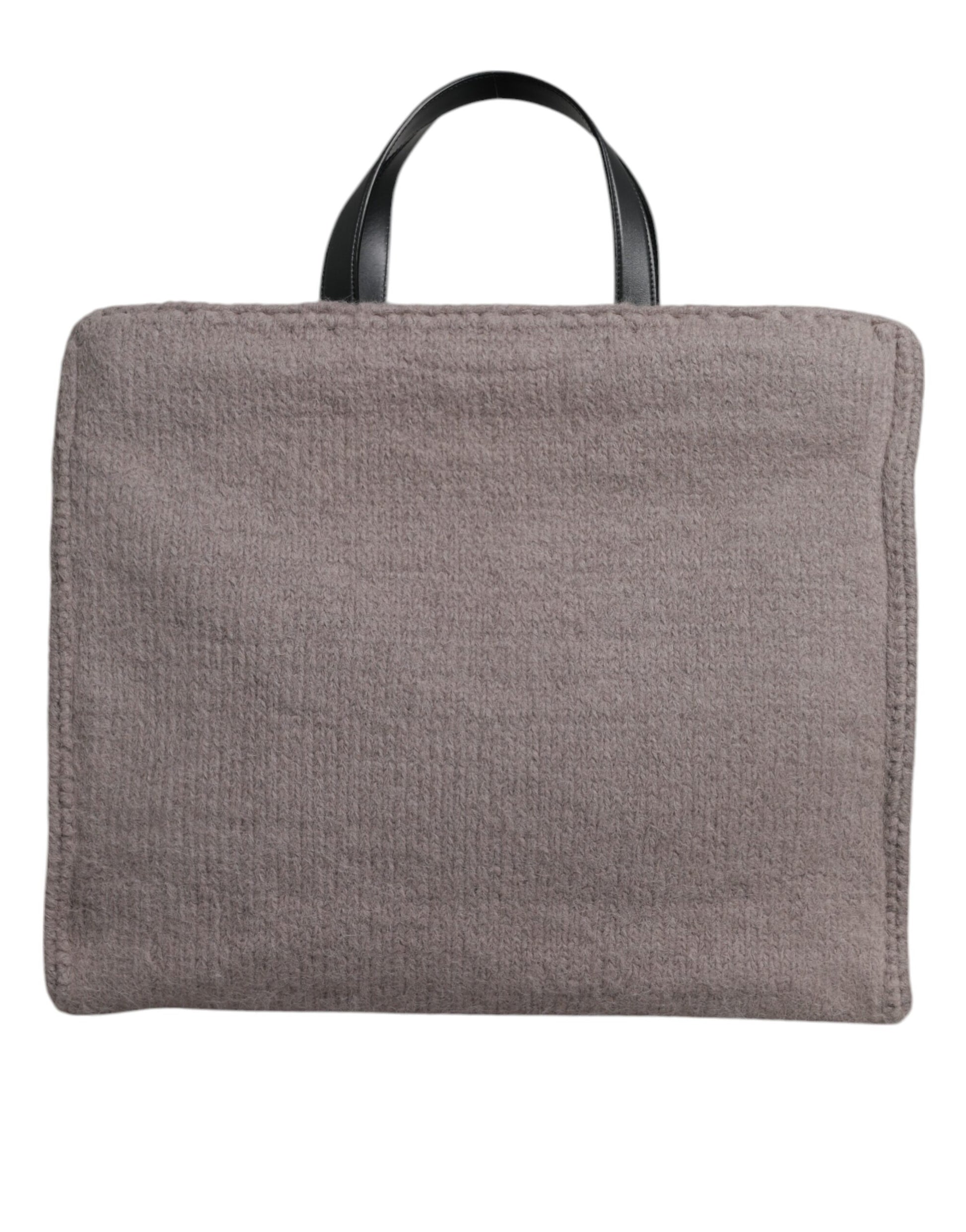 Grey Alpaca Wool Logo Plaque Tote Shoulder Bag