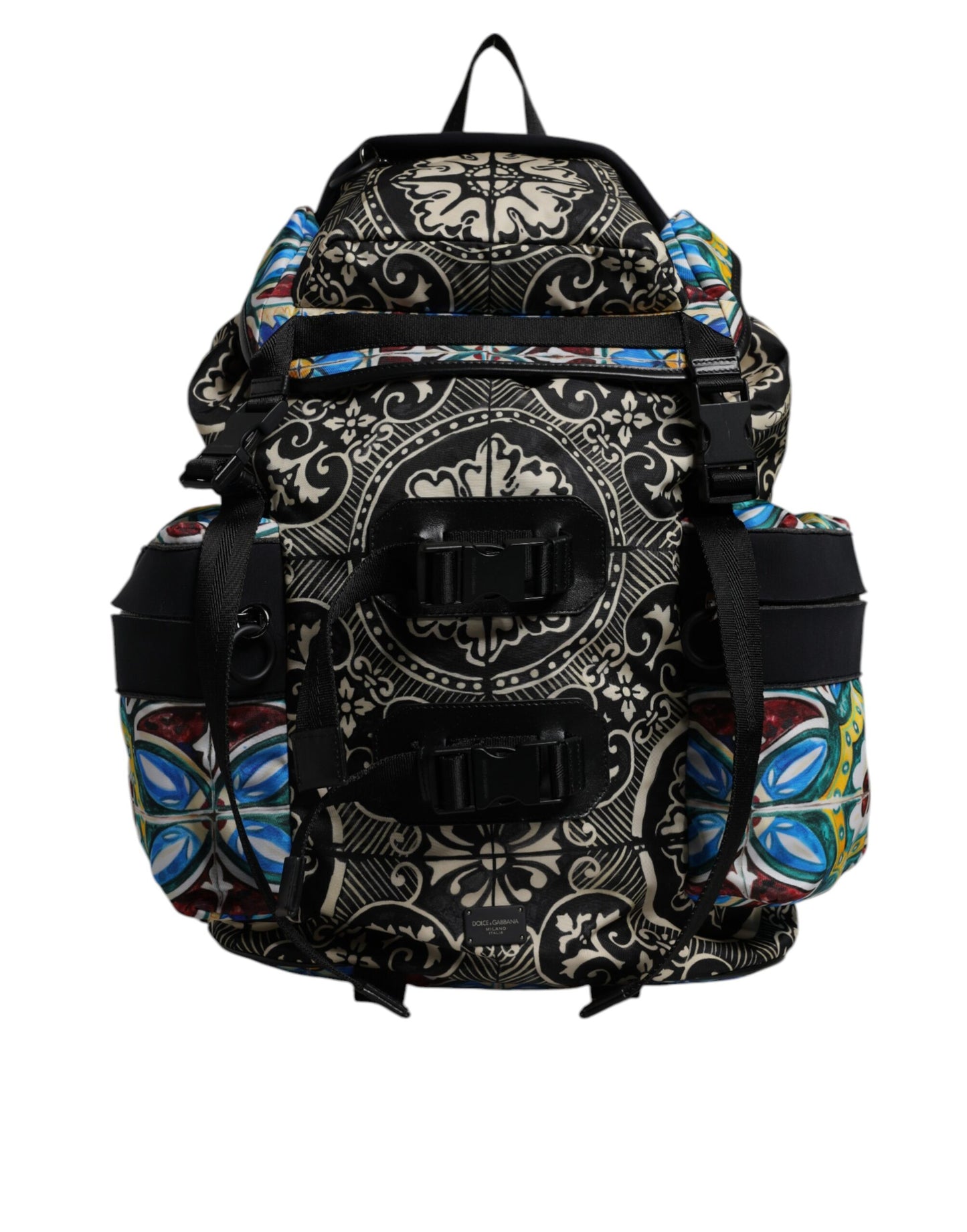 Multicolor Maiolica Print Nylon Backpack Bag