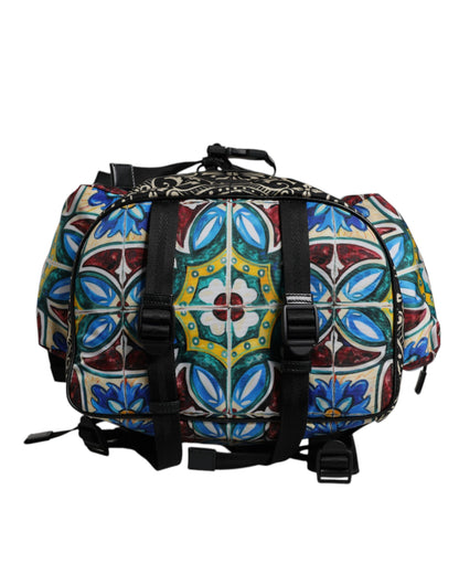 Multicolor Maiolica Print Nylon Backpack Bag