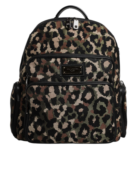 Multicolor Leopard Print DG Logo Plaque Men Backpack Bag