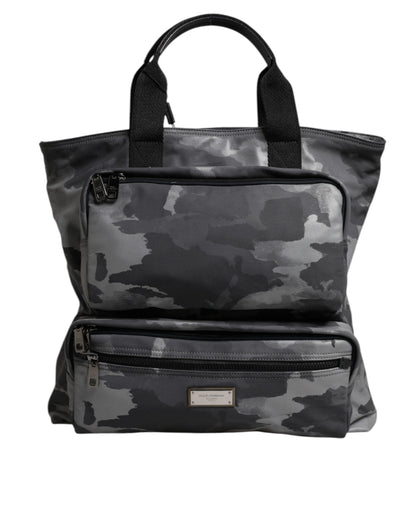 Gray Camo Cotton Multiple Compartments Tote Bag