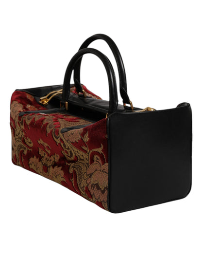 Multicolor Leather Brocade Velvet Travel Duffle Tote Bag