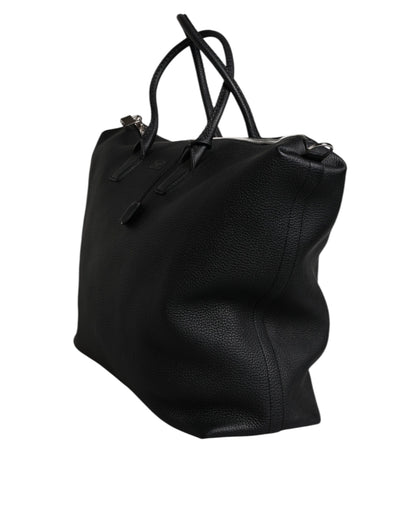Black Calfskin Leather Hand Shoulder Duffle Bag