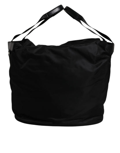 Black Nylon White Iconic Logo Shoulder Bucket Bag