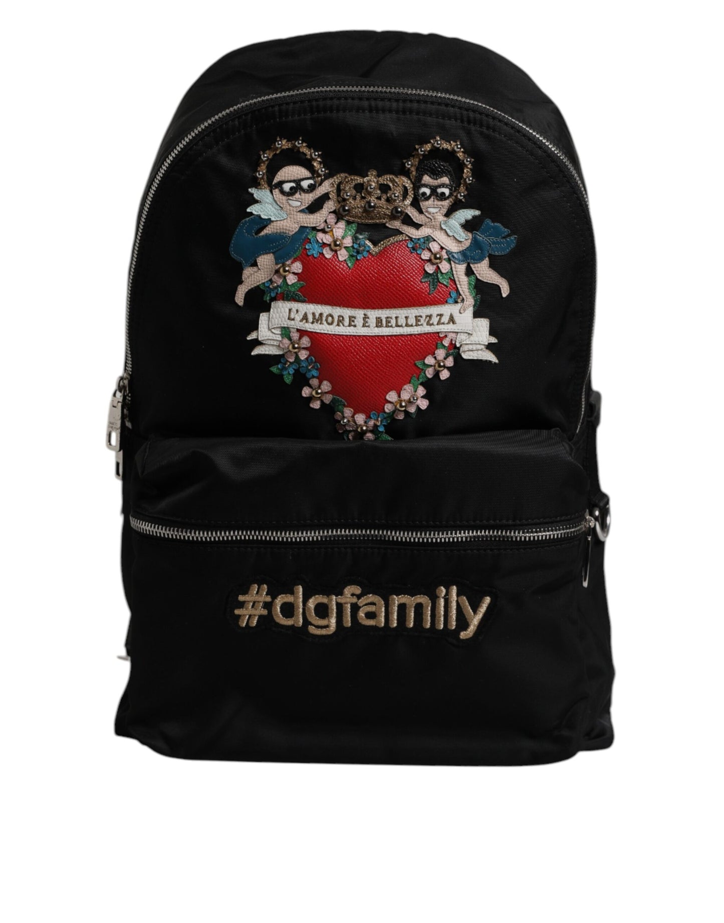 Black Nylon #DGFAMILY Embellished Backpack VULCANO Bag