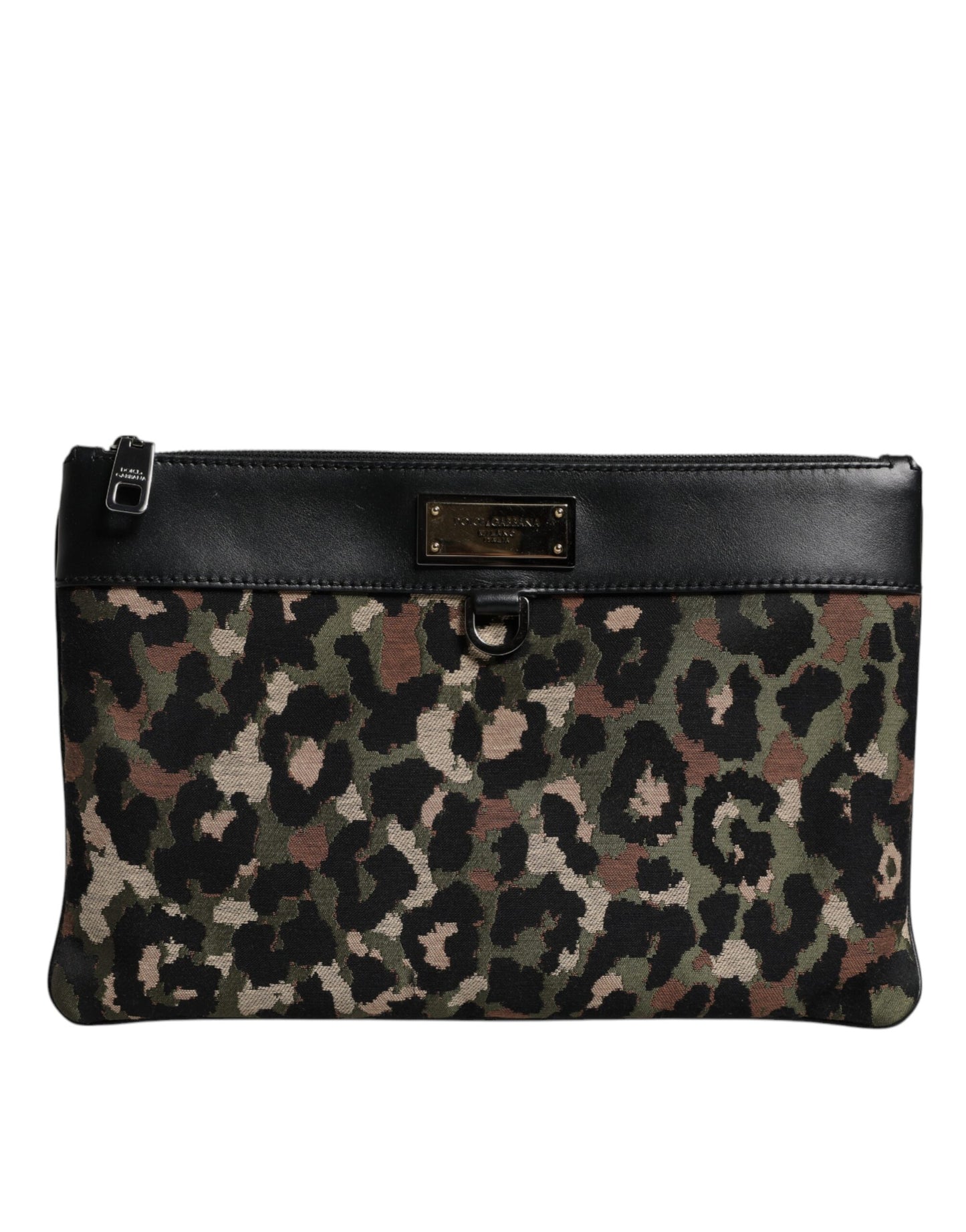 Multicolor Leopard Jacquard Print Logo Plaque Pouch Bag