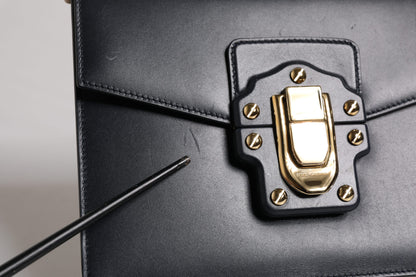 Black Calfskin Leather Shoulder Strap Bag