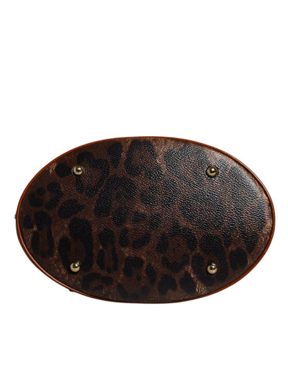 Brown Leopard Leather Shoulder Strap Tote Bag