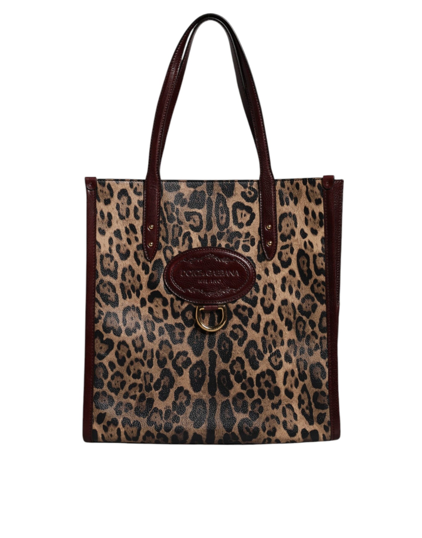 Brown Leopard Leather Shoulder Strap Tote Bag