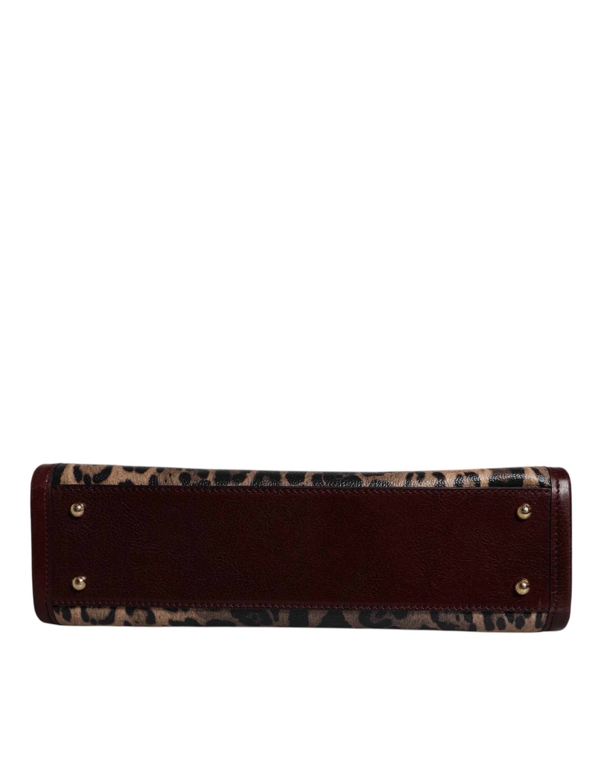 Brown Leopard Leather Shoulder Strap Tote Bag