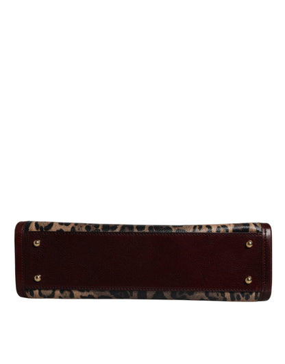 Brown Leopard Leather Shoulder Strap Tote Bag