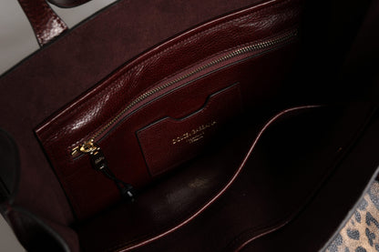 Brown Leopard Leather Shoulder Strap Tote Bag