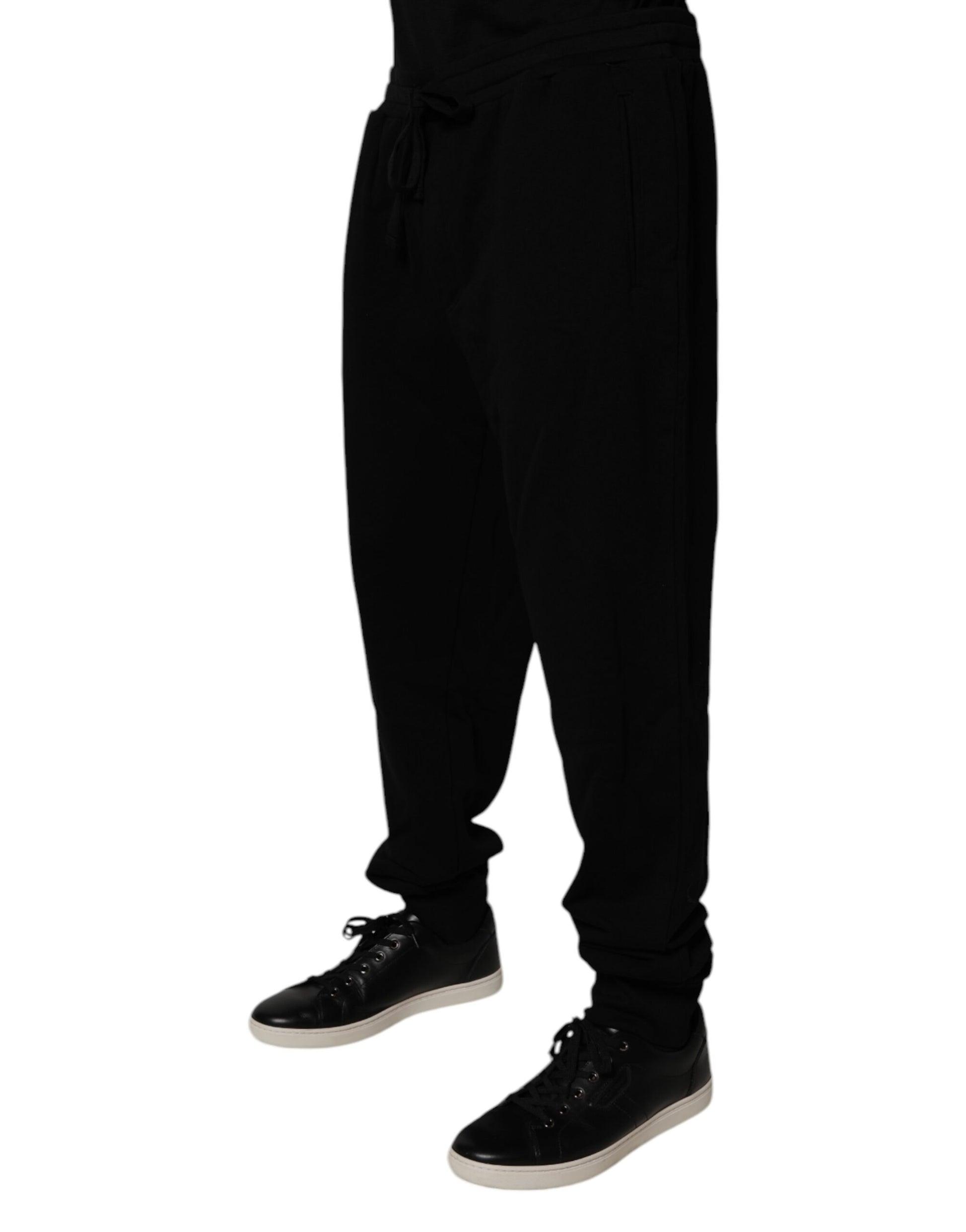 Black Cotton Crown Logo Jogger Pants