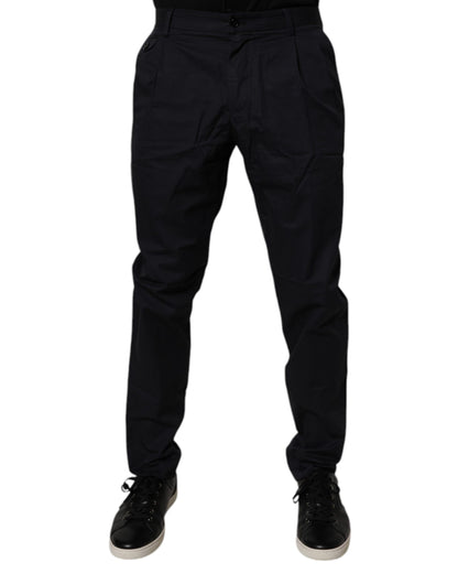 Dark Blue Cotton Tapered Formal Pants