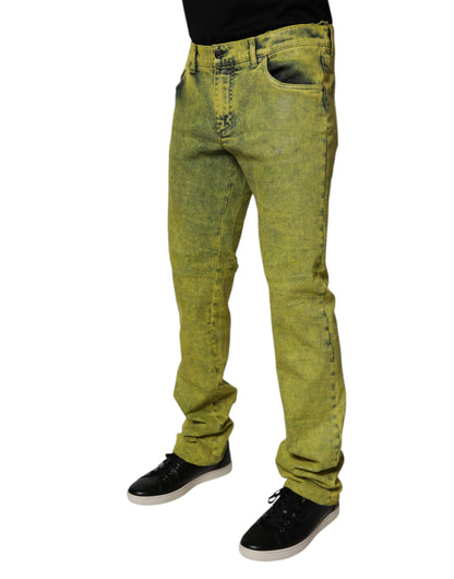 Yellow Cotton Stretch Skinny Men Denim Jeans