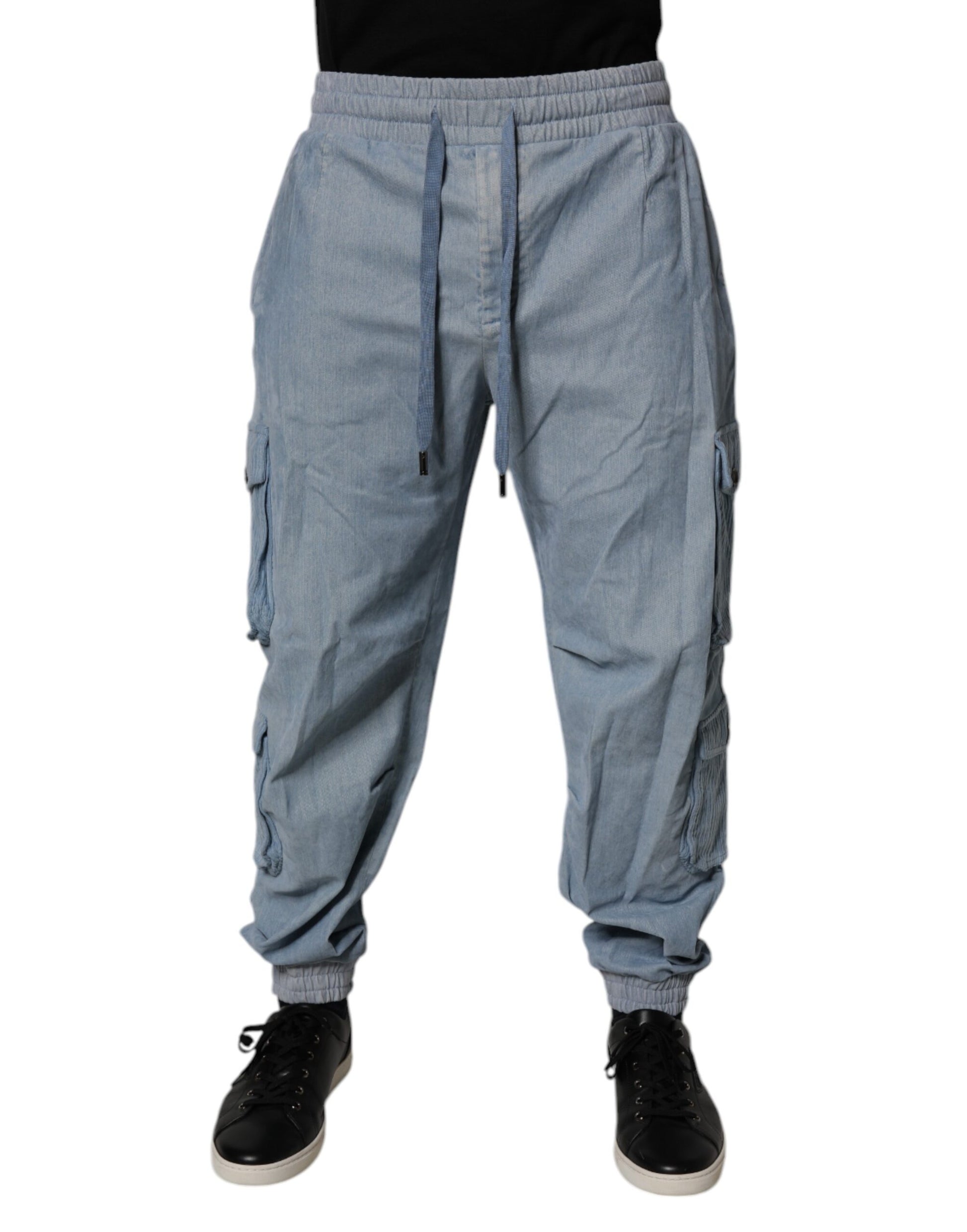 Light Blue Cotton Jogger Cargo Men Denim Pants