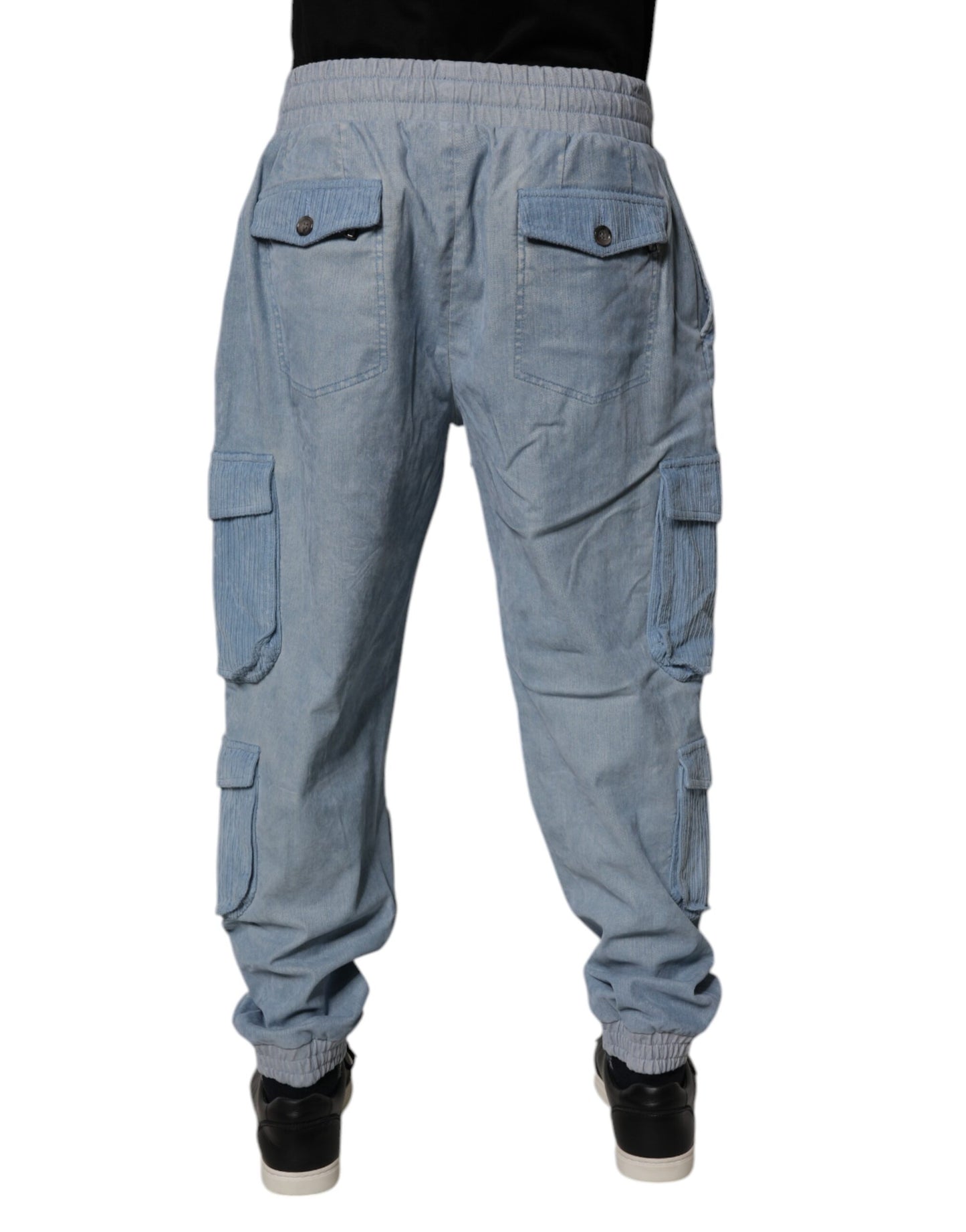 Light Blue Cotton Jogger Cargo Men Denim Pants