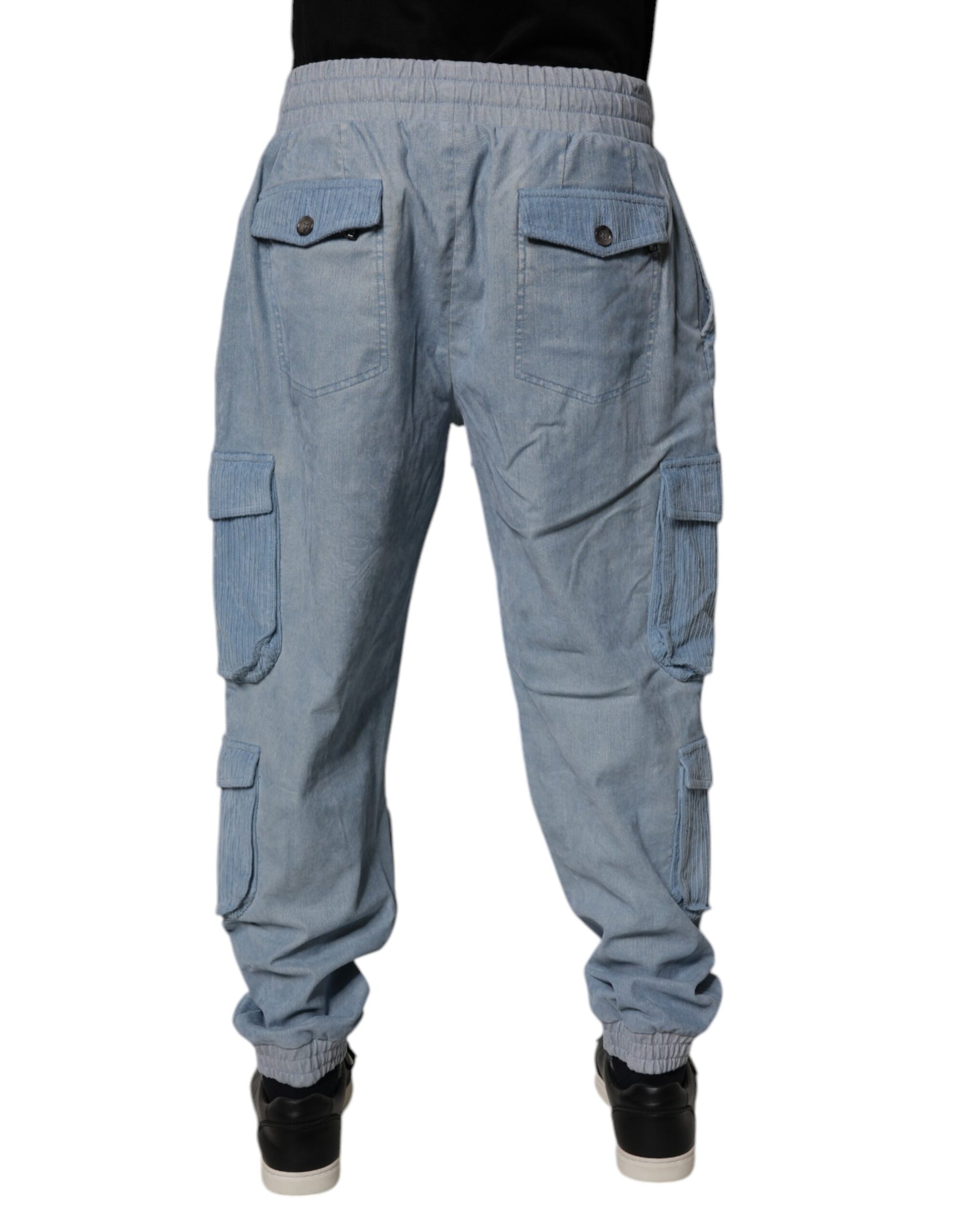 Light Blue Cotton Jogger Cargo Men Denim Pants