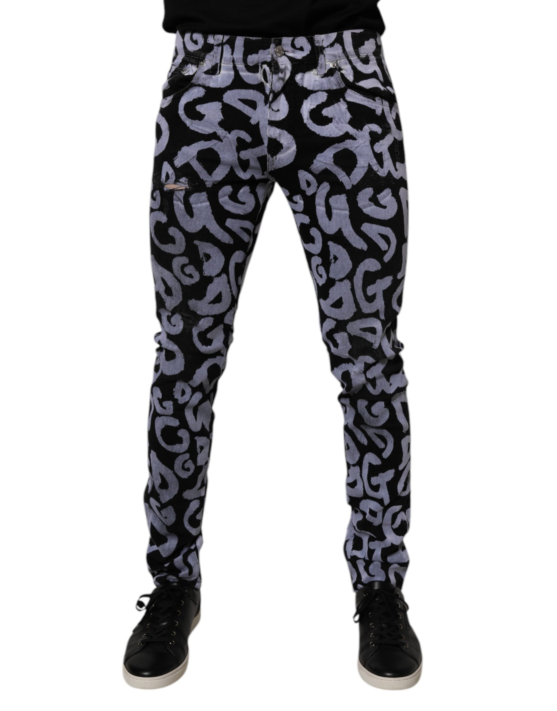 Black Logo Monogram Cotton Skinny Denim Jeans