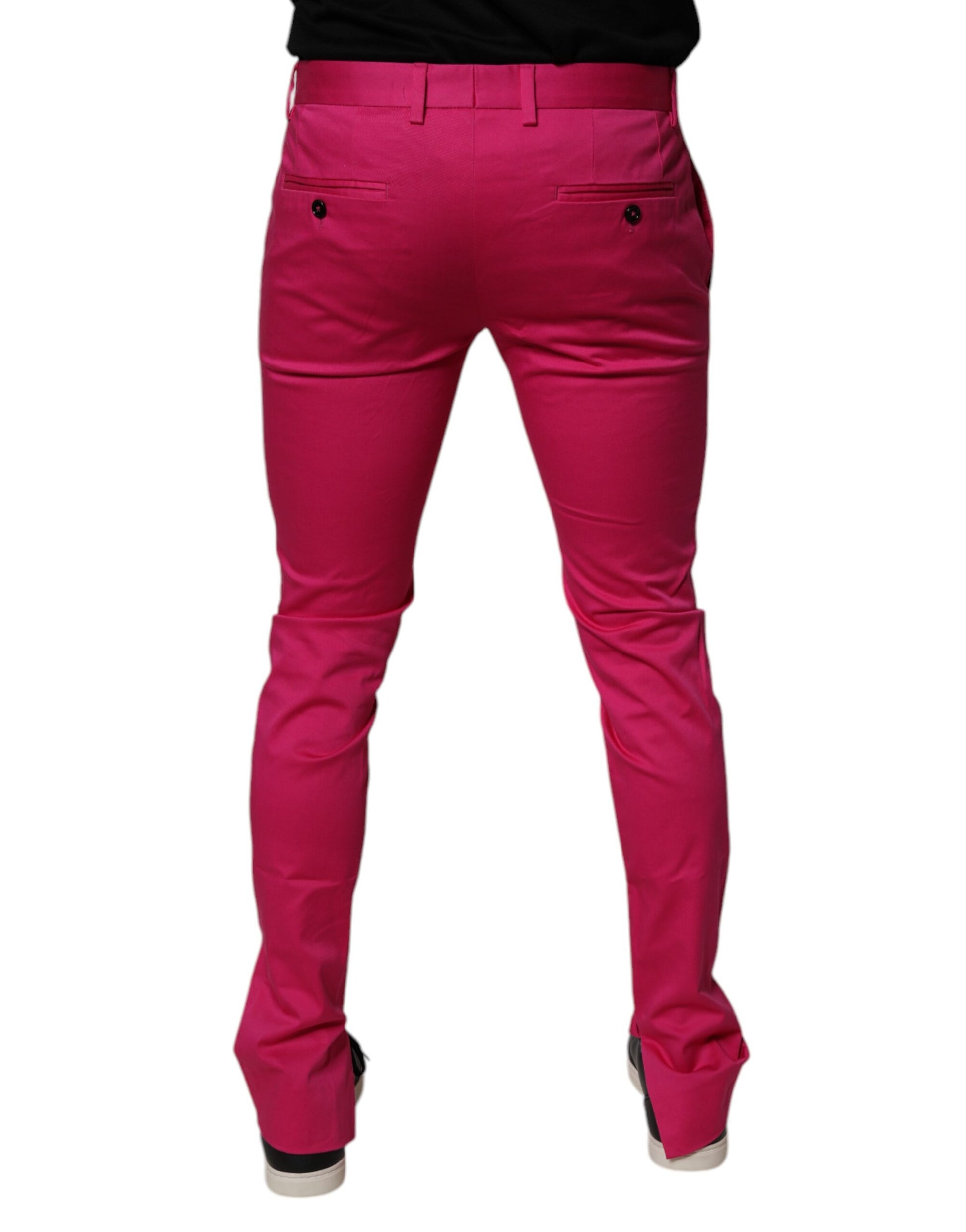 Pink Black Stripe Slim Fit Men Dress Pants