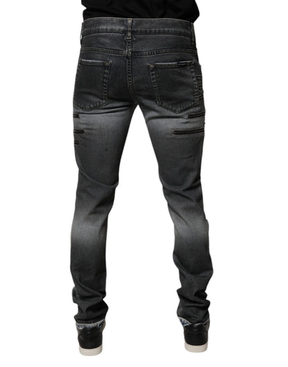 Dark Gray Tattered Cotton Skinny Denim Jeans