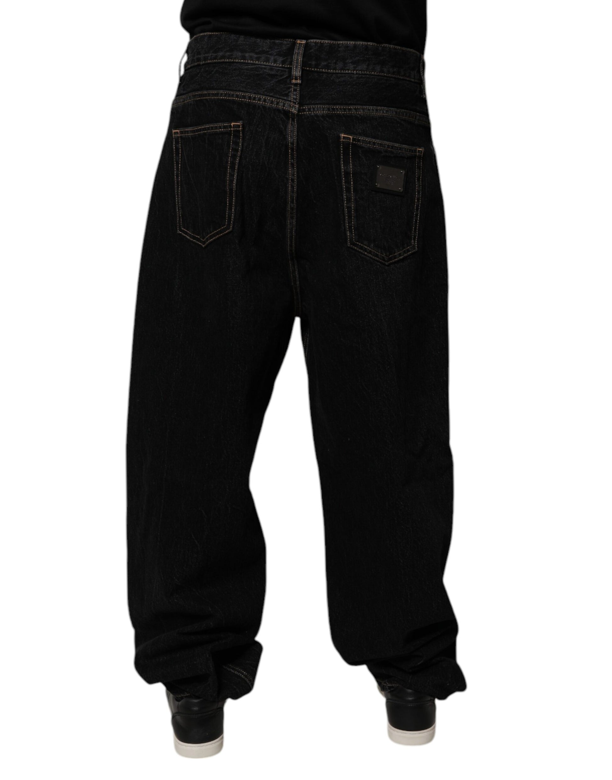 Black Cotton Mid Waist Wide Leg Denim Jeans