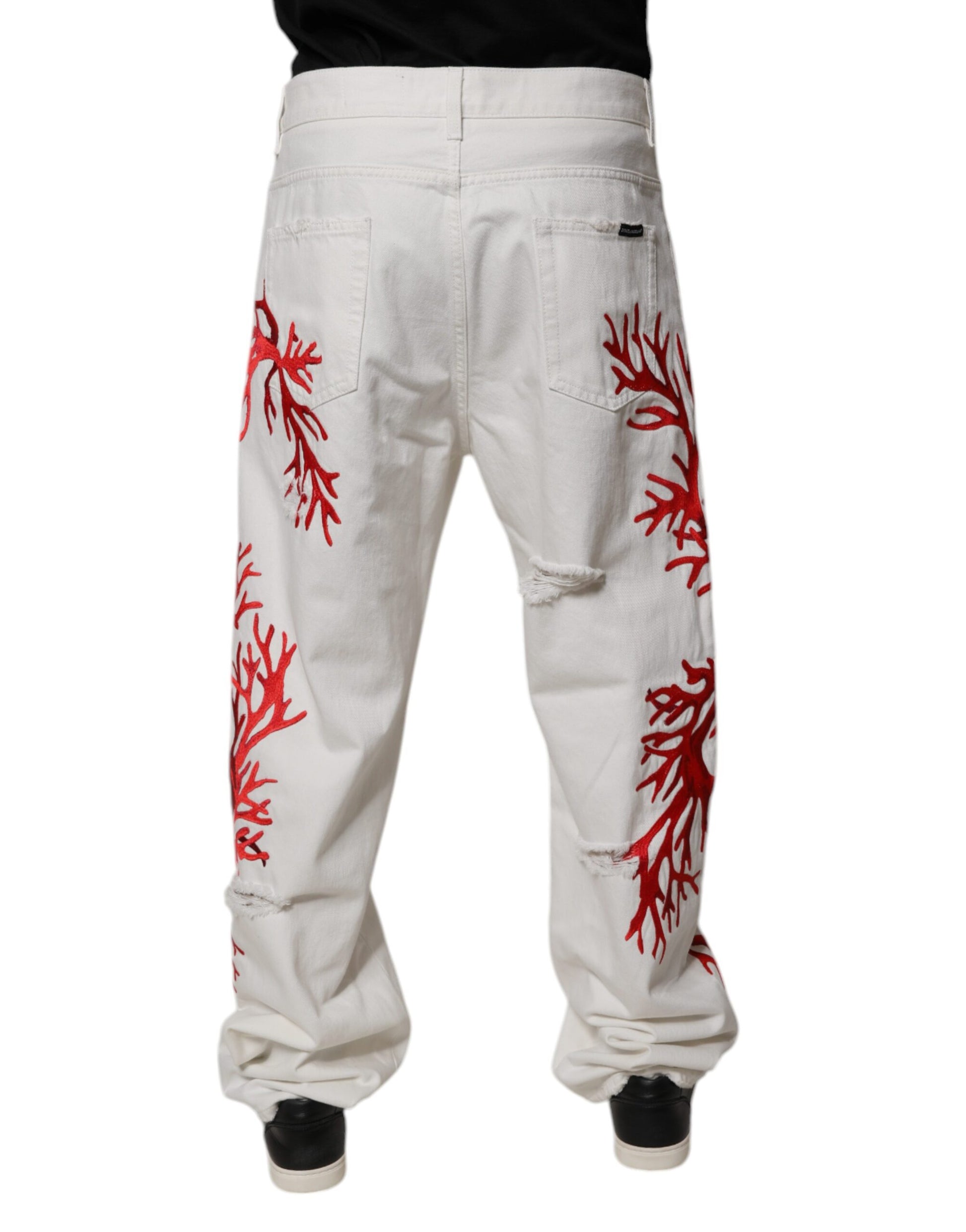 White Corals Tattered Straight Denim Jeans