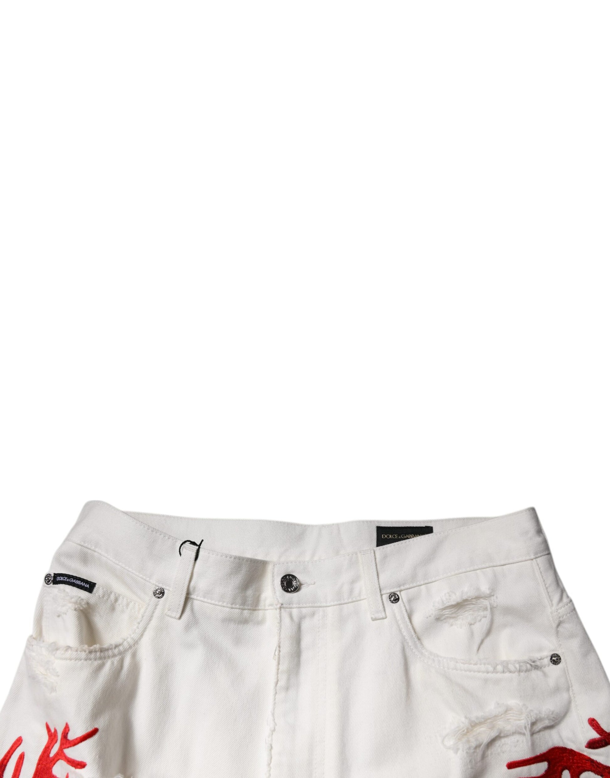 White Corals Tattered Straight Denim Jeans