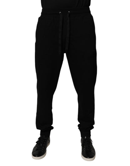 Black Cotton Mid Waist Jogger Sweatpants Pants