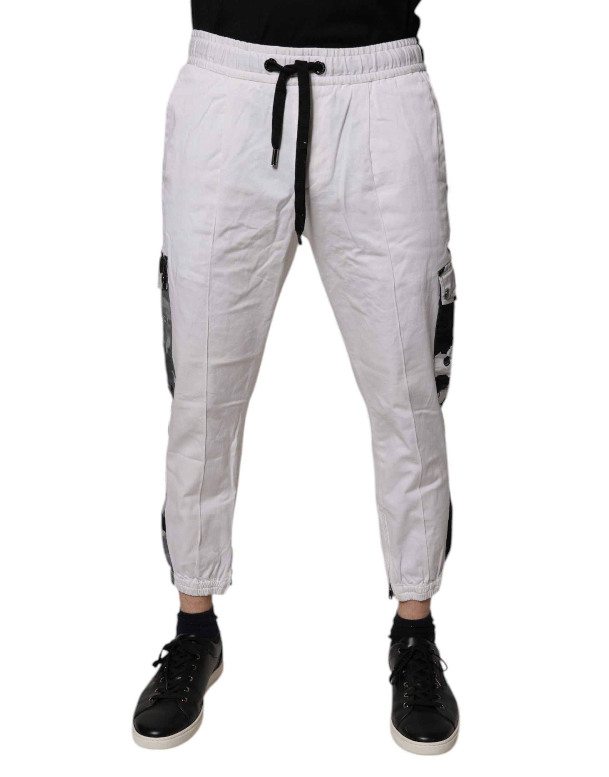 White Cotton Cargo Jogger Sweatpants Pants