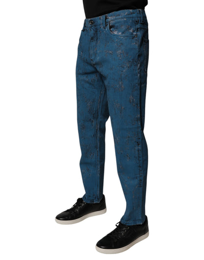 Blue Tie Dye Cotton Skinny Men Denim Jeans