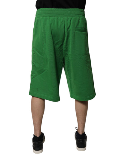 Green Cotton Men Sweatshorts Bermuda Shorts