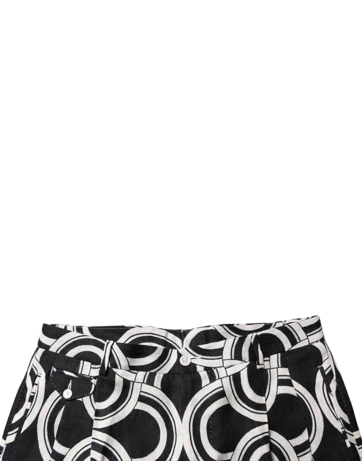 Black White Linen Bermuda Shorts