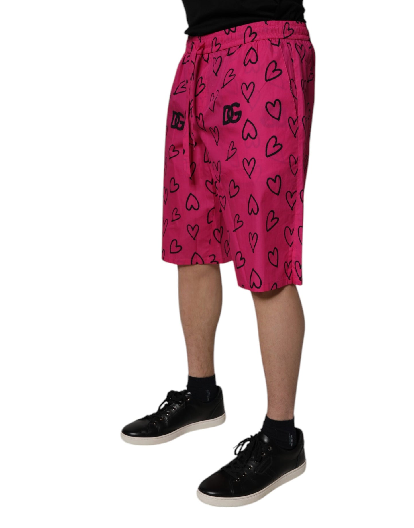 Pink Cotton Heart Print Bermuda Shorts
