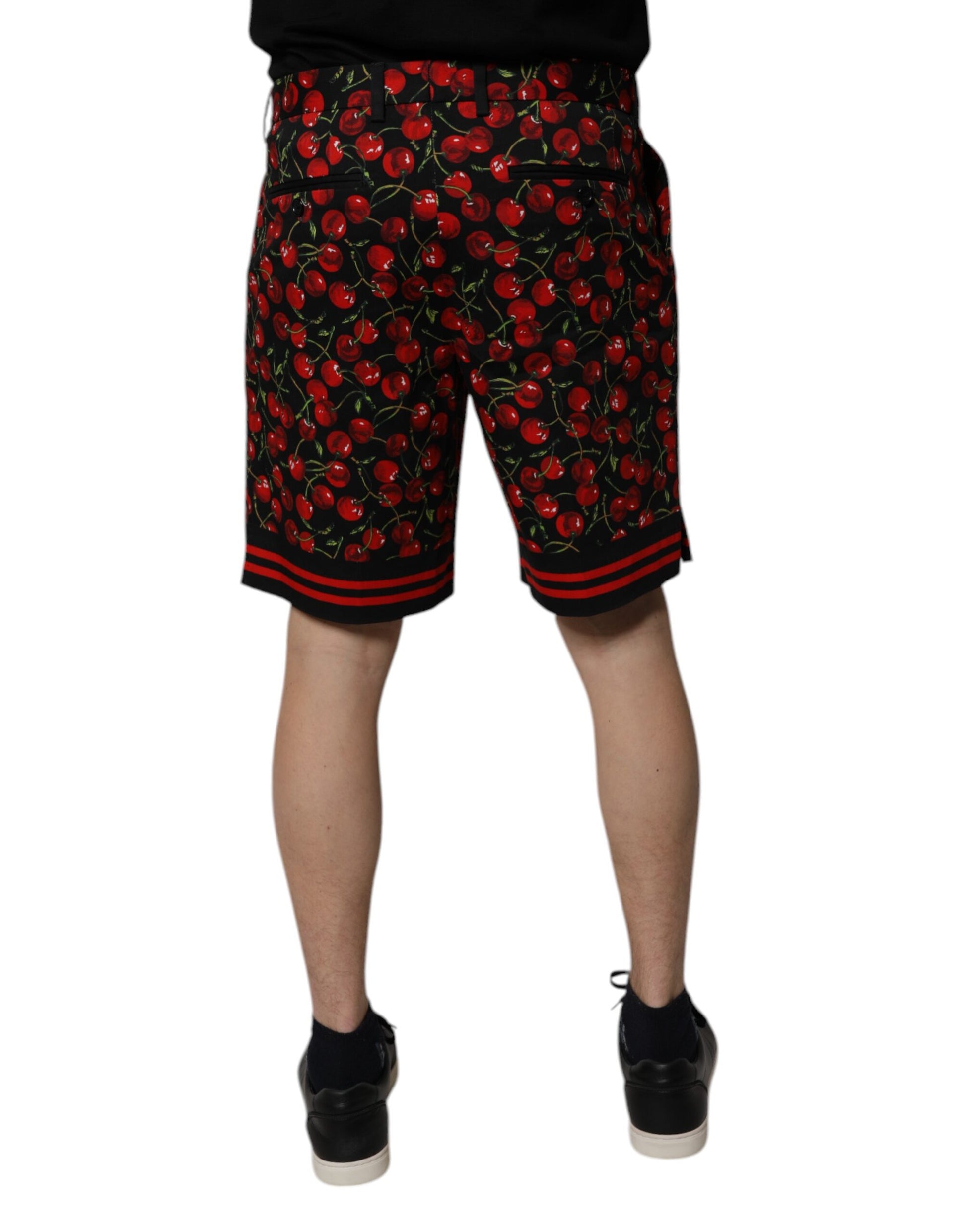 Black Red Cherry Print Bermuda Cotton Shorts