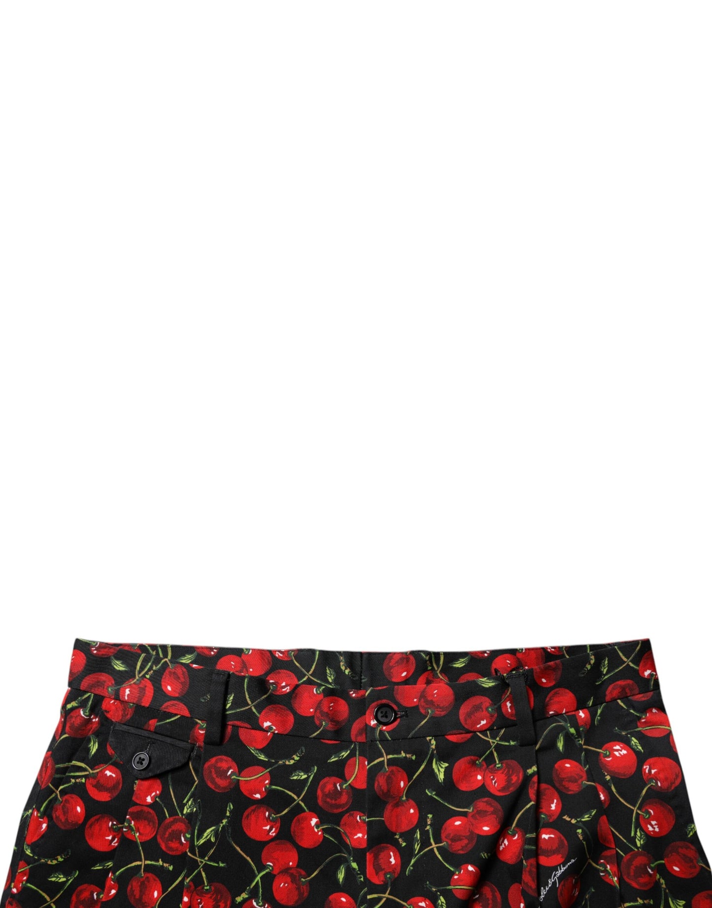 Black Red Cherry Print Bermuda Cotton Shorts