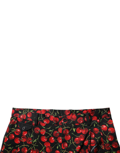 Black Red Cherry Print Bermuda Cotton Shorts