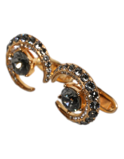 Brass Gold Black Crystal Luna Cufflink