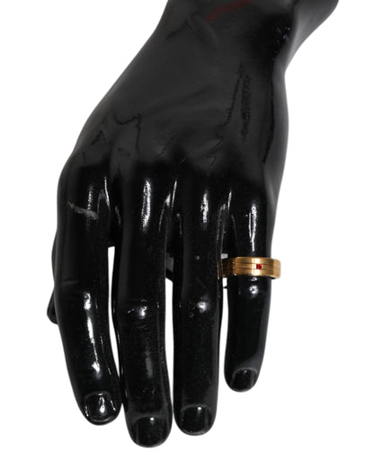 Gold Tone Brass Red Crystal DG Logo Ring