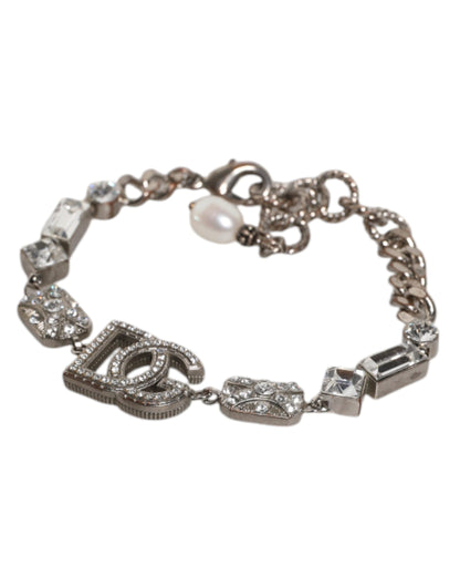 Silver Brass Crystal DG Logo Charm Embellished Bracelet