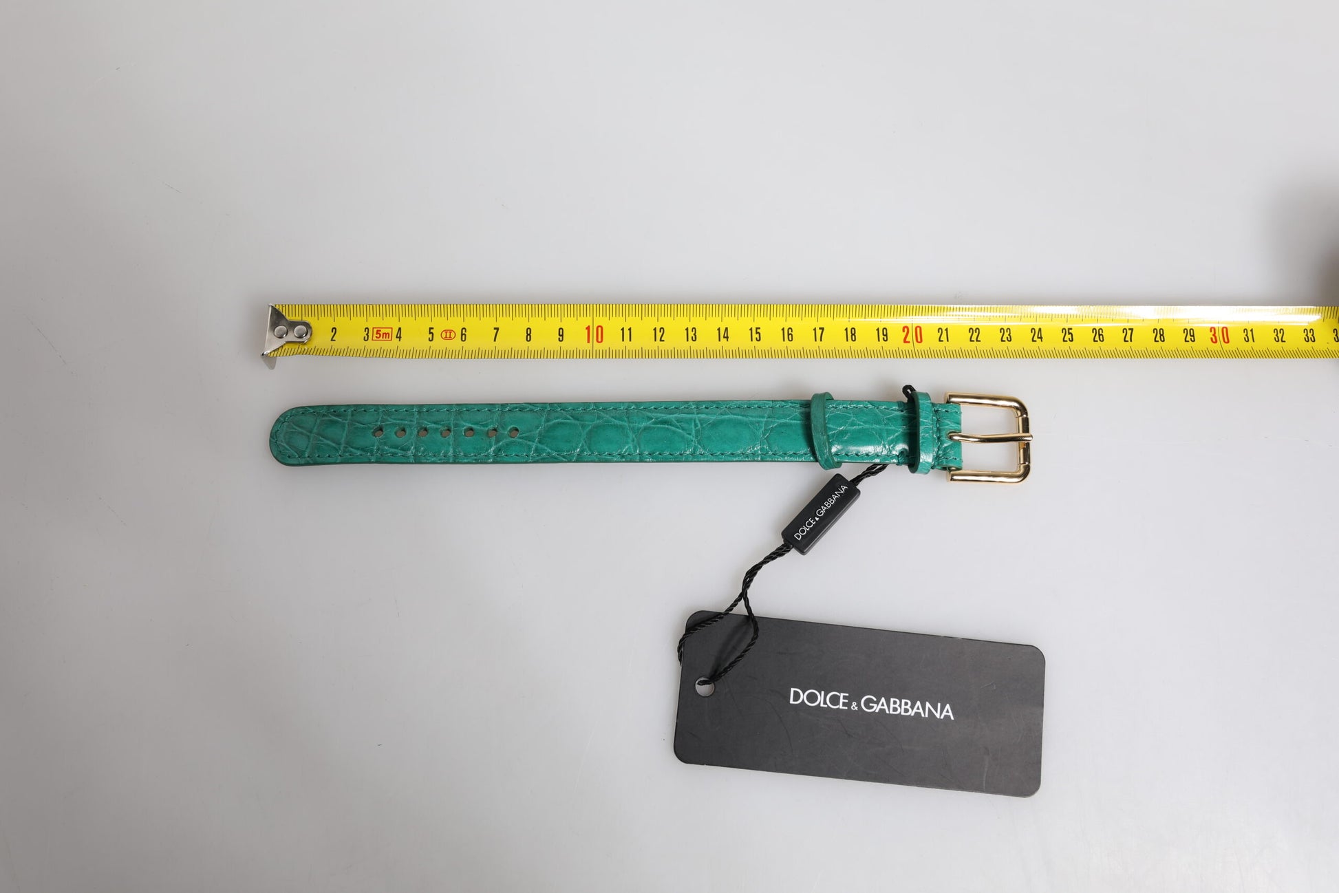 Green Exotic Leather Gold Tone Metal Buckle Armband