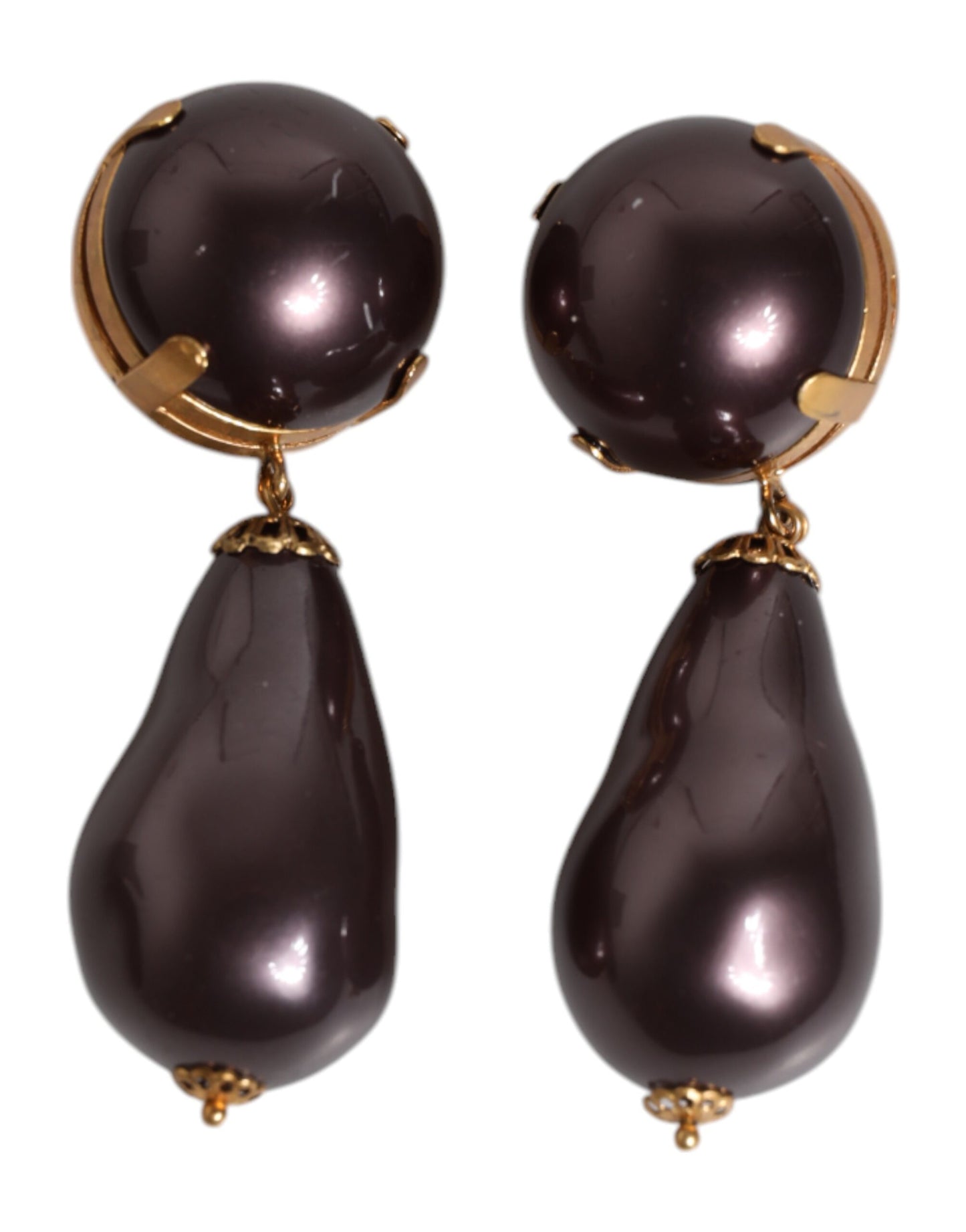 Gold Brass Black Pearl Clip On Dangling Jewelry Earrings