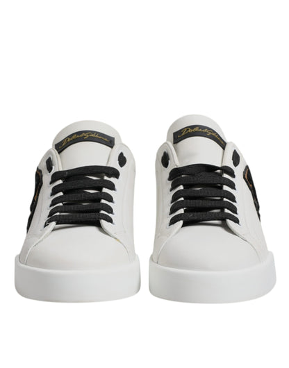 White Leather DG Logo Low Top Sneakers Shoes