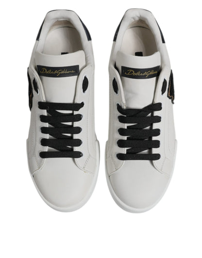 White Leather DG Logo Low Top Sneakers Shoes