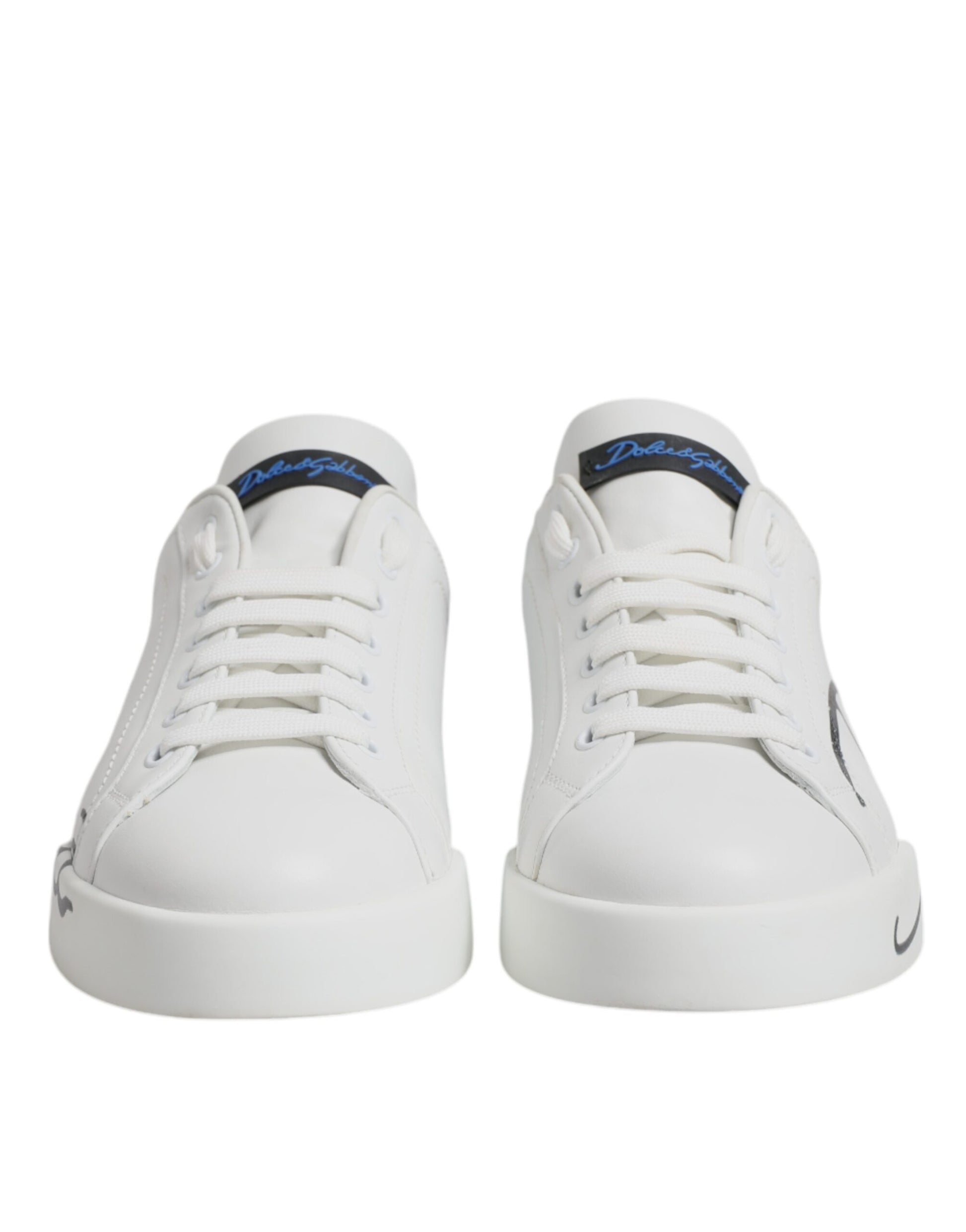 White Blue Leather Logo Low Top Sneakers Shoes