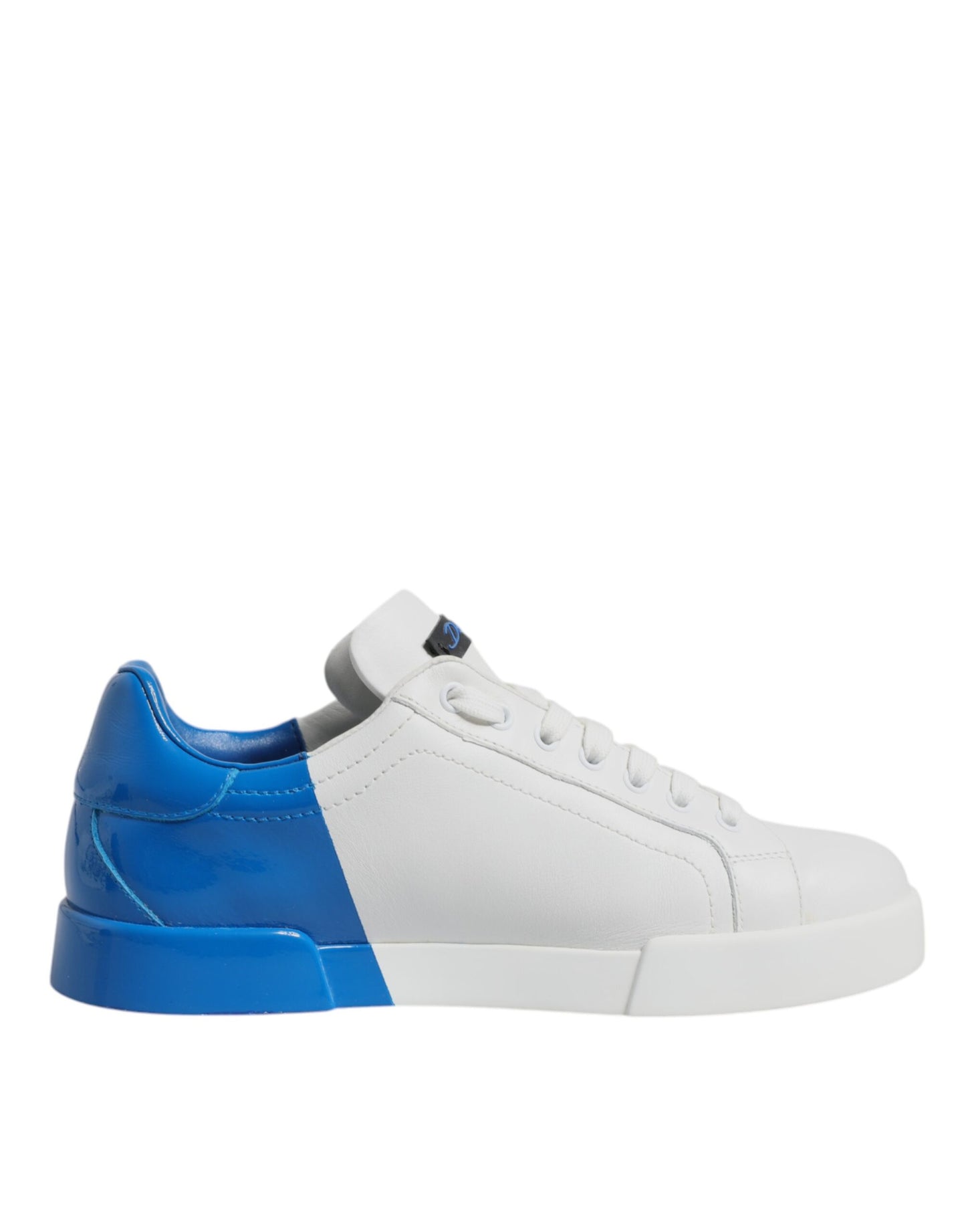 White Blue Leather Logo Low Top Sneakers Shoes