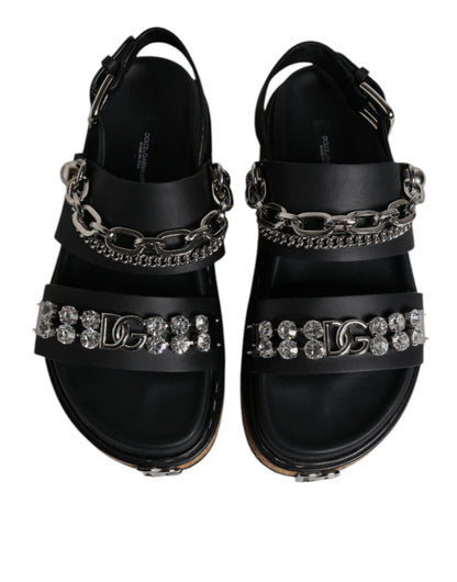 Black Crystal Embellish Strap Sandals Shoes