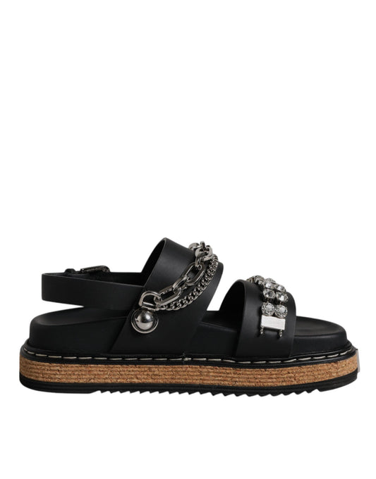 Black Crystal Embellish Strap Sandals Shoes
