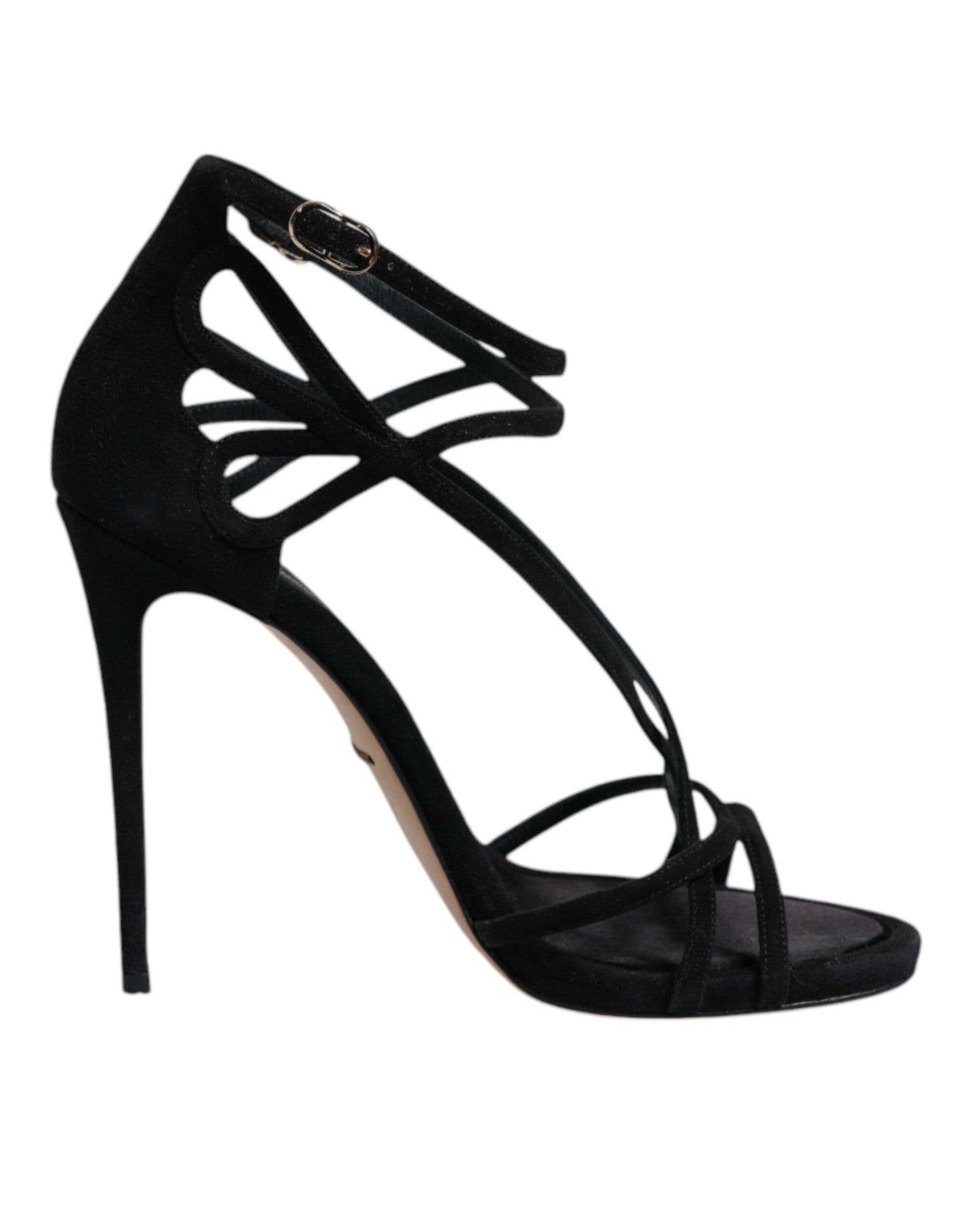 Black Leather Stiletto Heels Sandals Shoes